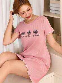 Dream Adore Women's Cozy Homewear Dress With Daisy Pattern - Pink - View 1