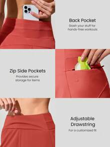 GLOWMODE Big Chill Quick-Dry Lightweight Adjustable Drawstring High-Waist Multi-Pocket Joggers High Impact Running Jogging Training Gym Workout - Cosmic Dust Red - View 4