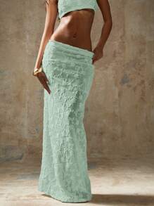 MISSGUIDED Falda larga bordada transparente - Azul menta - Ver 5