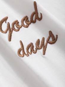 DAZY Áo thun nữ tay ngắn thêu chữ mùa hè - trắng - Xem 8