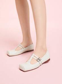 CUCCOO DOLLMOD Giày bệt mũi vuông màu mơ dày cho nữ, tối giản và đa chức năng - Màu be - Xem 3