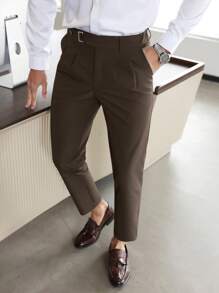 Calvornis Men's Solid Color Pleated Straight-Leg Casual Pants - Chocolate Brown - View 3