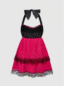 ROMWE Kawaii Y2K Harajuku Style Oversized Ruffle Hem Bow Mini Dress For Women