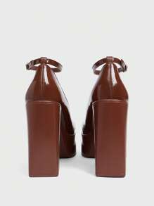 CUCCOO SZL Tacones de plataforma con tobillera, tacón grueso de color marrón, zapatos de moda casuales para ir al trabajo, citas, fiestas, vacaciones, bodas