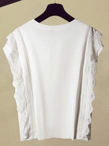 SHEIN LUNE Camiseta versátil de manga corta, cuello redondo, con estampado floral y tela lisa para mujer de talla grande, para primavera/verano