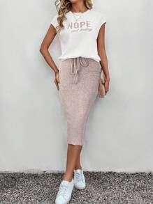 SHEIN LUNE Athleisure Sport Running Biker Jogging Basketball Tracksuit, 2pcs Women Set With Textured Skirt, Summer Island Vacation Outfits - Pink - View 1