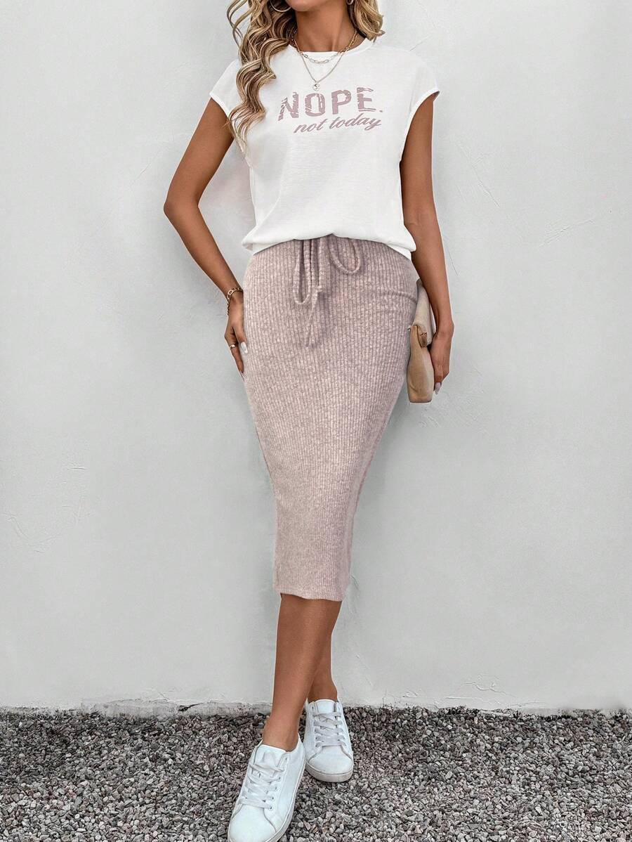 SHEIN LUNE Athleisure Sport Running Biker Jogging Basketball Tracksuit, 2pcs Women Set With Textured Skirt, Summer Island Vacation Outfits - Pink - View 1