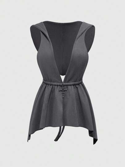 Grunge Punk Débardeur ras-du-cou sexy et cyber Y3K avec décoration en forme de croix et dos nu