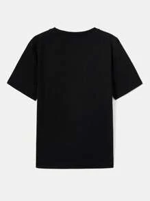 TOM & JERRY X SHEIN Young Boy Cartoon & Letter Print Round Neck Short Sleeve T-Shirt - Black - View 2