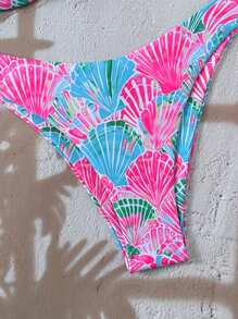 Swim Vcay 2pcs/Set New Ditsy Floral Twisted Strap Backless Top And High Cut Thong Bikini Swimsuit, Women Beach Holiday For Summer Beach Vacation