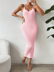 SHEIN Clasi Casual Solid Color Bodycon Knit Camisole Dress