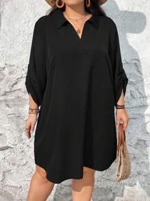 SHEIN CURVE+ Váy dài tay in họa tiết kẻ sọc nhiều màu Halloween cỡ lớn cho nữ, Váy ngày lễ tình nhân, Lễ tình nhân, Hoa hồng, Trái tim, Chấm bi, Tình yêu, Môi, Thần tình yêu, Hoa 3D, Trang phục mùa hè cho phụ nữ, Váy chống nắng cho phụ nữ Trang phục bãi biển cho phụ nữ/Váy bãi biển/Trang phục kỳ nghỉ bãi biển/Đồ dùng cần thiết cho bãi biển/Váy tốt nghiệp/Váy tiệc trà - màu đen - Xem 7