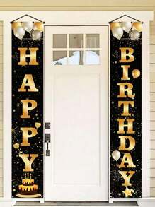 1套华丽的生日快乐旗帜横幅，圣诞节 - 藍色 - 查看 6