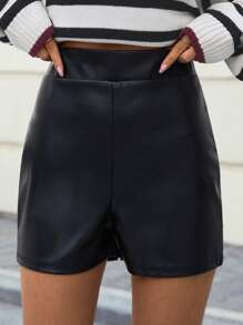 EURMUSE High Waist PU Shorts - Black - View 5