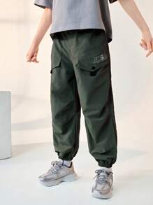 JNSQ Calça cargo esportiva casual solta com cintura elástica para meninos pré-adolescentes, ideal para uso diário, atividades ao ar livre, férias, streetwear, festas e lazer