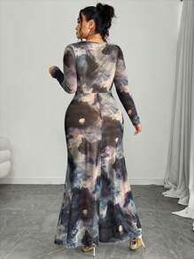 Modelyn Plus Size Elegant Tie Dye Print Ruched Dress Women Dresses Birthday Graduation Dress - Multicolor - View 2