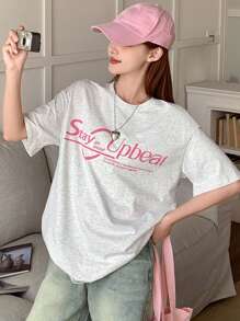 DAZY Women's Casual Slogan Print Short Sleeve T-Shirt, Summer Cute Tops