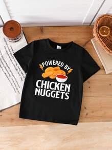 GraphicGems 年轻男孩“Powered By Chicken Nuggets”圆领短袖 T 恤 - 黑色 - 查看 2