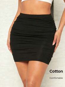SHEIN BAE 素色緊身褶邊半身裙