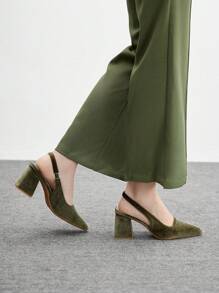 CUCCOO BIZCHIC Zapatos formales de cuero sintético con punta puntiaguda, tacón grueso y correa de velilla, apropiados para el trabajo, fiestas y vacaciones, color verde - Verde Oliva - Ver 5
