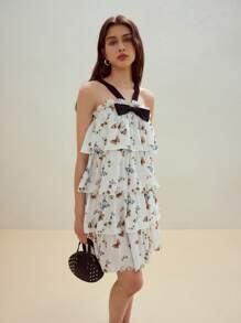 MOTF STUDIO BUTTERFLY PATTERN TIERED LAYER DRESS LINEN - Apricot - View 4