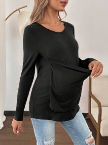 SHEIN Maternity Kangaroo Designed Multifunctional Casual T-Shirt For Mother And Child - Black - View 5