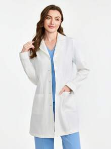 TaskEZ Einfacher, einfach geknöpfter Laborkittel mit langen Ärmeln mit Tasche/Weißer Kittel
