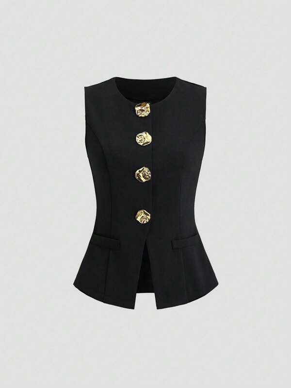 SHEIN Tall Top de tirantes básico de metal minimalista francés con botón grande para mujeres altas