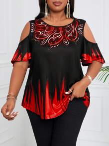 SHEIN Lady Top negro de manga hombro caído con gráfico arcoíris orgulloso para mujeres de talla grande