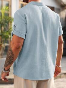 Manfinity Homme Plus Size Men's Solid Color Short Sleeve Single-Breasted Casual/Office Shirt