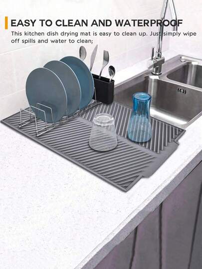 Tappetino in silicone per asciugare i piatti con bordo extra largo - tappetino anti-scivolo per il piano di lavoro della cucina per piastre, ciotole, utensili | Rack di asciugatura flessibile e resistente agli odori