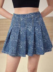 MOTF STUDIO 提花纽扣褶饰牛仔裙 - 藍色 - 查看 8