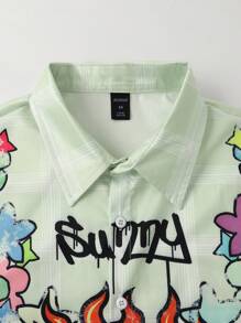ROMWE MEN Street Life Camisa de manga corta casual con estampado de grafiti para hombres, de verano