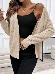 EMERY ROSE Casual Comfortable Hollow Rhombus Pattern Cardigan For Women Fall Winter Cloth For Women - Apricot - View 6