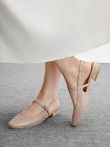 CUCCOO BIZCHIC Bailarinas de tacón bajo con punta cuadrada y diseño de Mary Jane en color albaricoque. Adecuadas para ir al trabajo, citas, reuniones, compras, vacaciones - Albaricoque - Ver 5