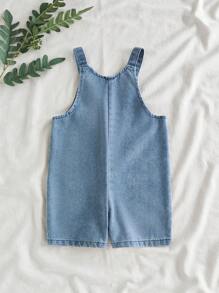 SHEIN Vintaside Kids Infant/Toddler Boys' Fashionable Denim All-In-One Shorts, Casual All-Match Vacation Chic Romper - Blue - View 2