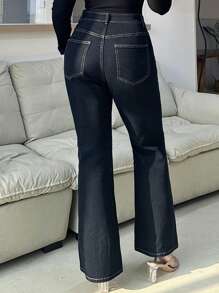 Dazy Plus Dark Wash Blue Two-Button Waist Elastic Flare Leg Jeans