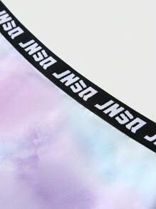 JNSQ Ensemble de maillot de bain pour préadolescentes avec patchwork tie-dye et couleurs contrastées