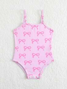 Newborn Girls Cute Bow Print Adjustable Strap One-Piece Swimsuit