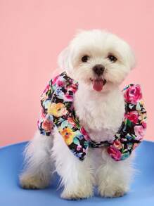 PETSIN 1pc Ditsy Floral Pattern Print Sleeveless Dog Dress, Cute Romantic Rose Print, Universal Pet Clothes