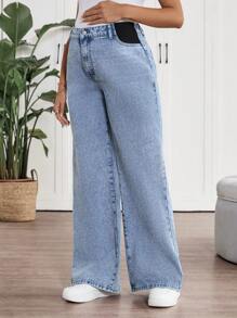 SHEIN Maternity Straight Leg Jeans, Casual And Loose, Blue Color, Mother's Day Gift, Rave Country Concert Festival Nashville Ibiza Vacation Brunch, Mother's Day Gift