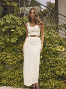 Aralina Women Vacation Casual Solid Color Criss-Cross Tie Back Crop Tank Top - White - View 9