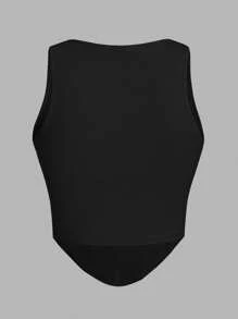 SHEIN EZwear 2 件女式黑红罗纹工字背心，休闲修身款，适合夏季 - 彩色 - 查看 7