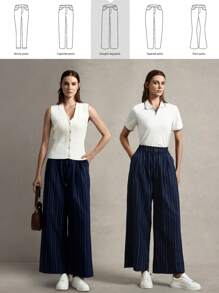 Briarwyn Women's Striped Pleated Pocket Loose Casual Wide Leg Pants Summer For Women Business Casual Woman - Navy Blue - View 10