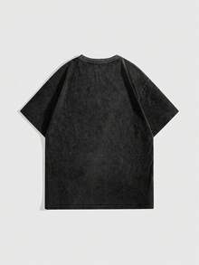 ROMWE Women's Punk Gothic Anime Character & Spider Web Print Short Sleeve Random Snow Washed T-Shirt - Black - View 2