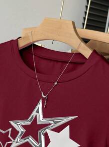Teens Girls' Casual Versatile Star Print Short Sleeve T-Shirt