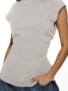 MISSGUIDED 无袖褶皱侧背心夏季基本款简约运动时尚百搭现代修身健身工作必备胶囊衣橱背心 - 灰色 - 查看 5