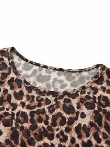 Ellevyn Elegante camicetta da donna sexy con stampa leopardo in in rete, manica regolare, colletto alto, vestibilità slim, stampa all-over, leopardato, motivo texture, abbigliamento casual da ufficio, abbigliamento vacanze, abbigliamento spiaggia, abbigliamento resort