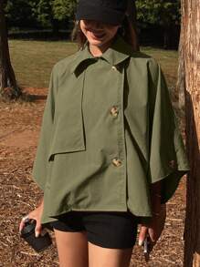 DAZY Casual Outdoor Jacket, Women's Spring/Summer Solid Color Loose Turndown Collar Bomber,Fall Clothes - Army Green - View 4