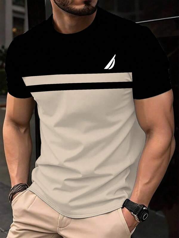 Manfinity Homme Men's Casual Colorblock Short Sleeve T-Shirt For Summer T Shirt For Men